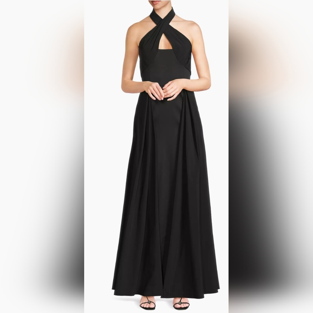 Aidan Mattox SEALED! NWT! Stretch Mikado Long Dress in Black. Sz 2. R2S!!